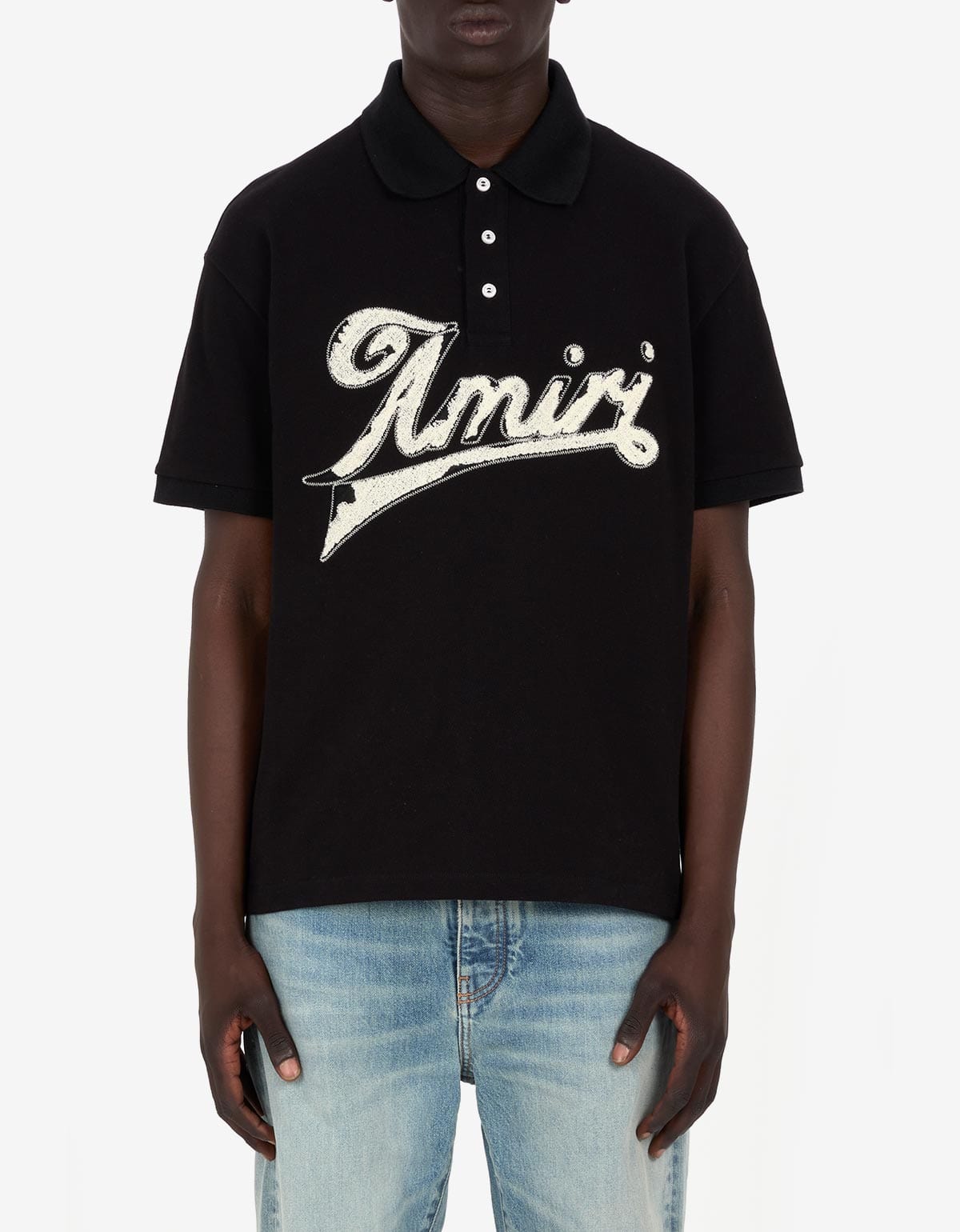 Amiri Black Distressed Polo T-Shirt AMJYPO1012-001