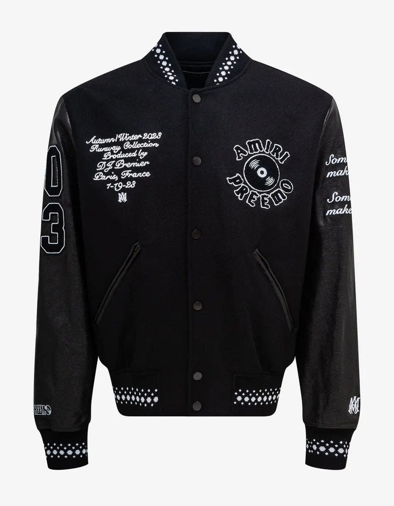 Amiri x DJ Premier Black Varsity Jacket | Wool Melton & Leather Amiri x DJ Premier Black Varsity Jacket | Wool Melton & Leather