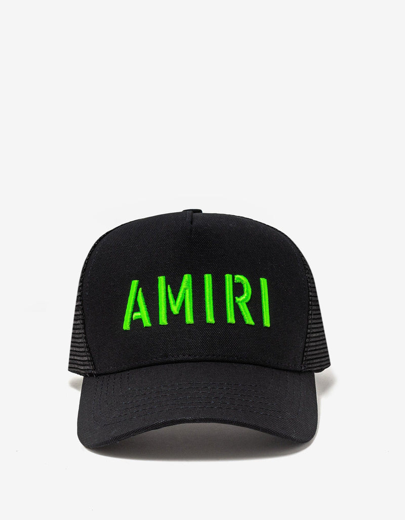 Amiri Black & Lime Arts Stencil Trucker Hat