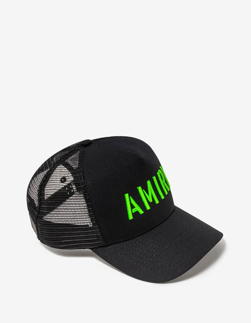 Amiri Black & Lime Arts Stencil Trucker Hat