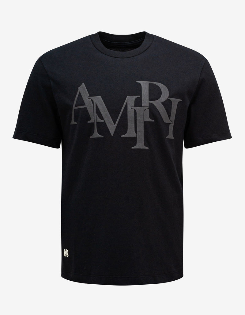 Amiri Black Staggered Logo T-Shirt