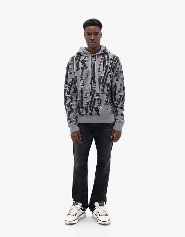Amiri Grey Repeat Logo Hoodie