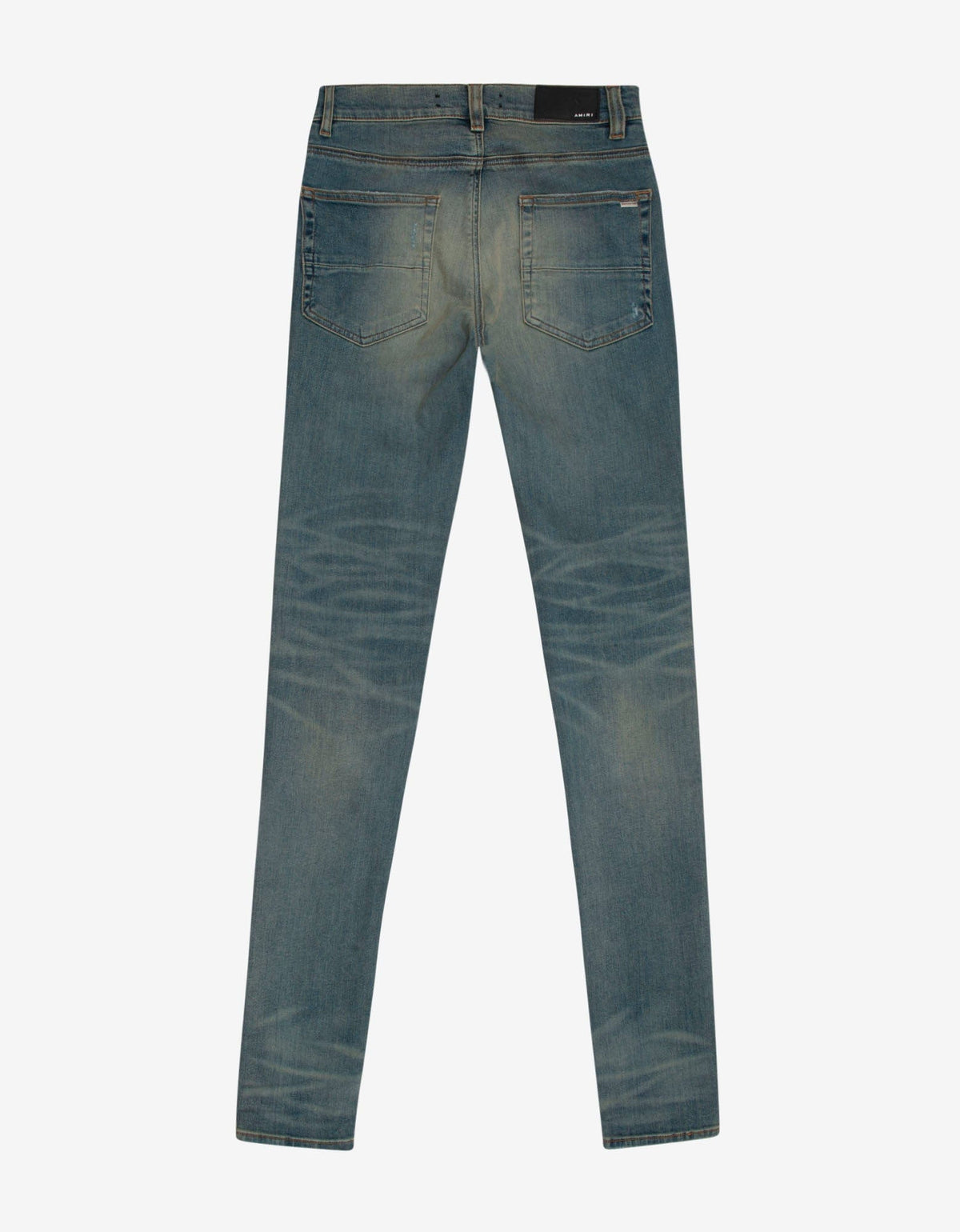 Amiri MX1 Classic Indigo Leather Insert Distressed Skinny Jeans