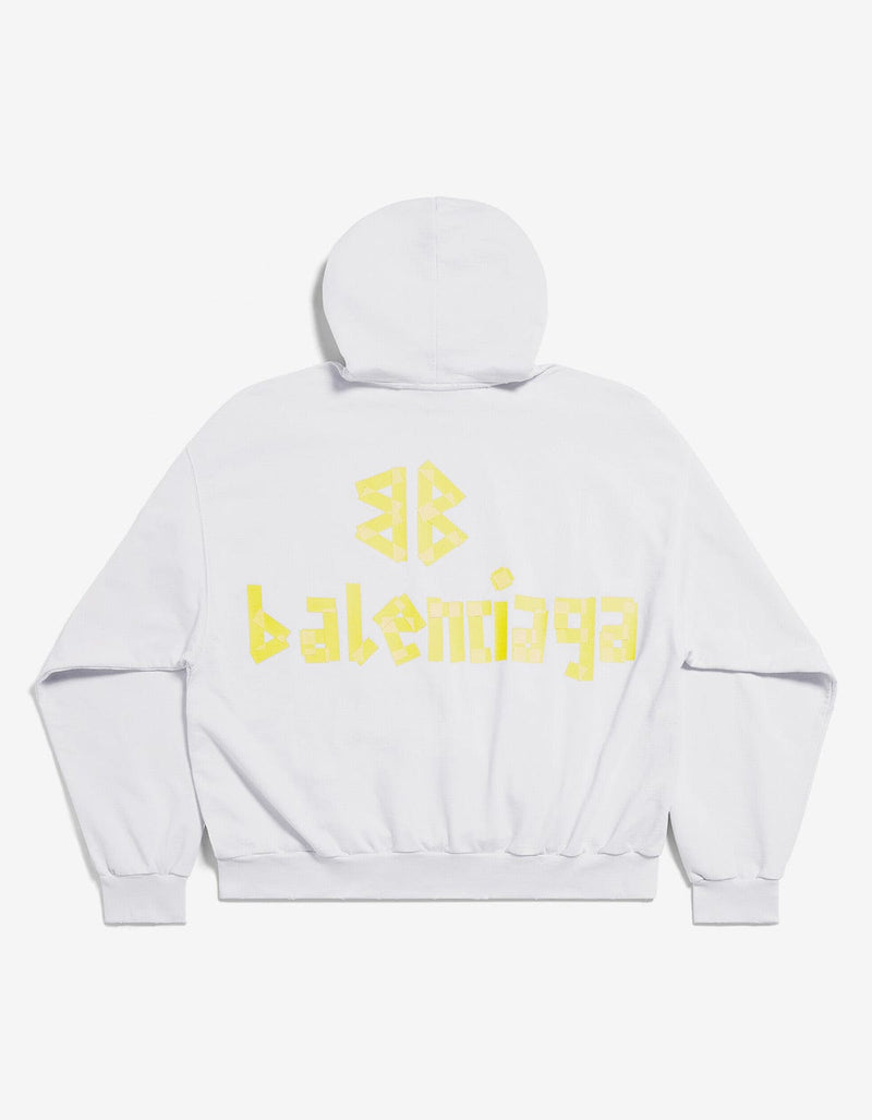 Balenciaga Balenciaga White Tape Type Ripped Pocket Large Hoodie
