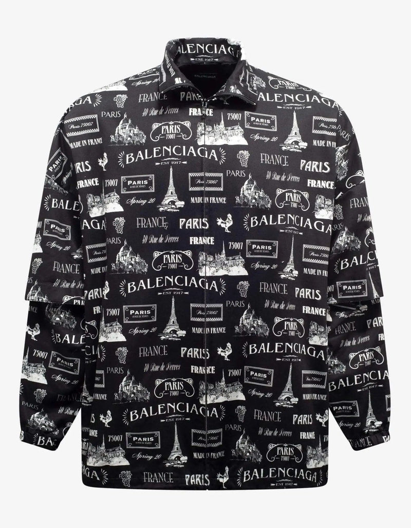 Balenciaga Black Double Sleeve Paris Resto Print Windbreaker Balenciaga Black Double Sleeve Paris Resto Print Windbreaker