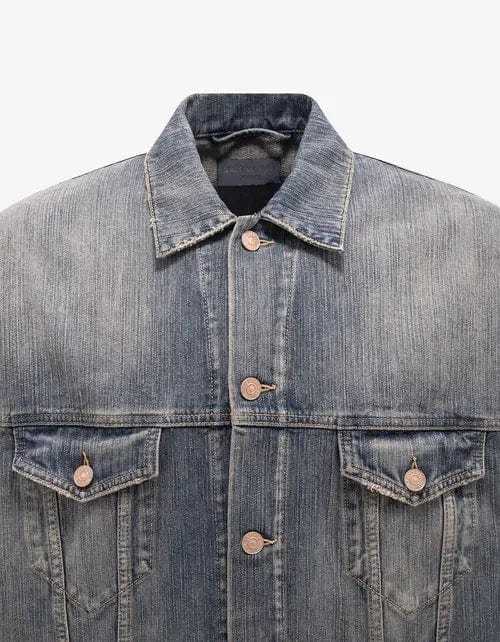 Balenciaga Blue Crypto Large Denim Jacket – mens designer fashion Balenciaga Blue Crypto Large Denim Jacket – mens designer fashion