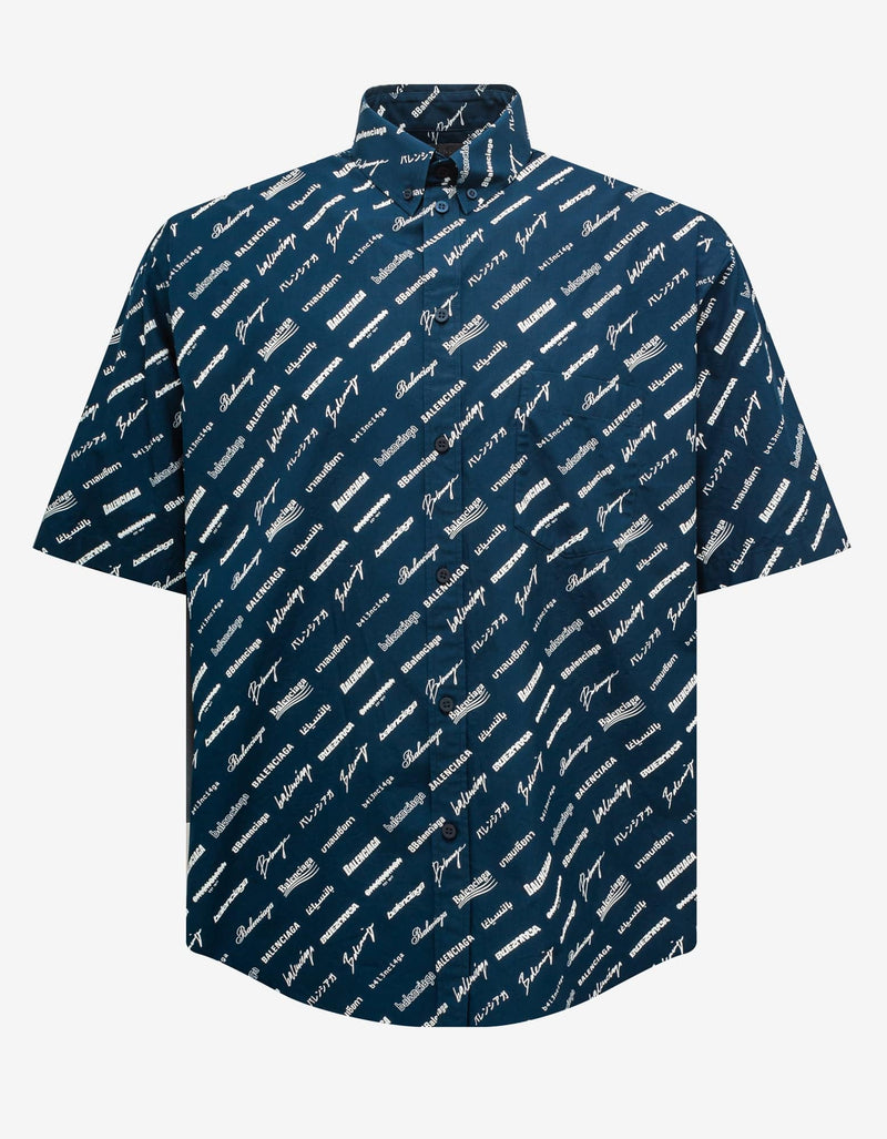 Balenciaga Blue Logomania Large Short Sleeve Shirt