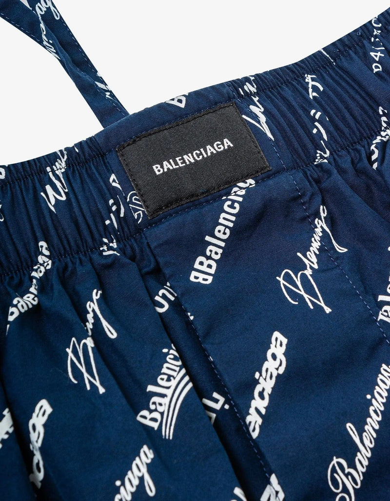 Balenciaga Blue Logomania Pyjama Shorts – Zoo Fashions Balenciaga Blue Logomania Pyjama Shorts – Zoo Fashions
