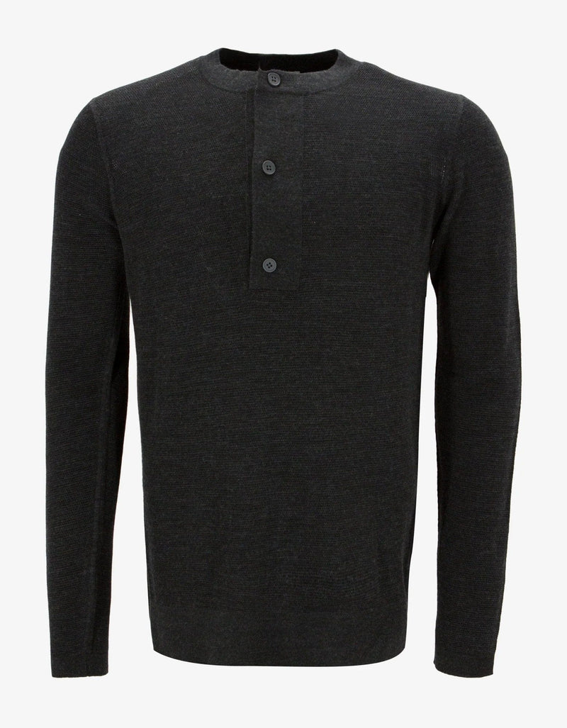 Balenciaga Grey Contrast Panel Knitted Henley Top