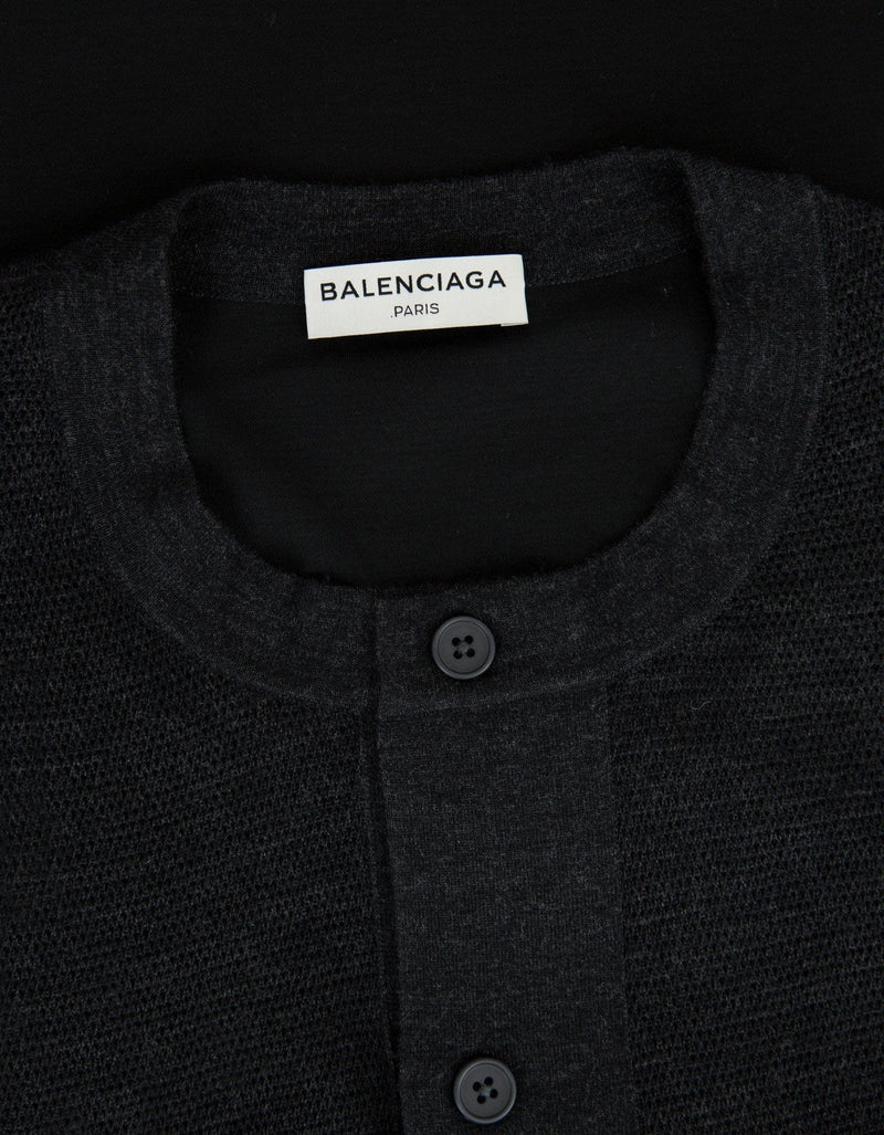 Balenciaga Grey Contrast Panel Knitted Henley Top