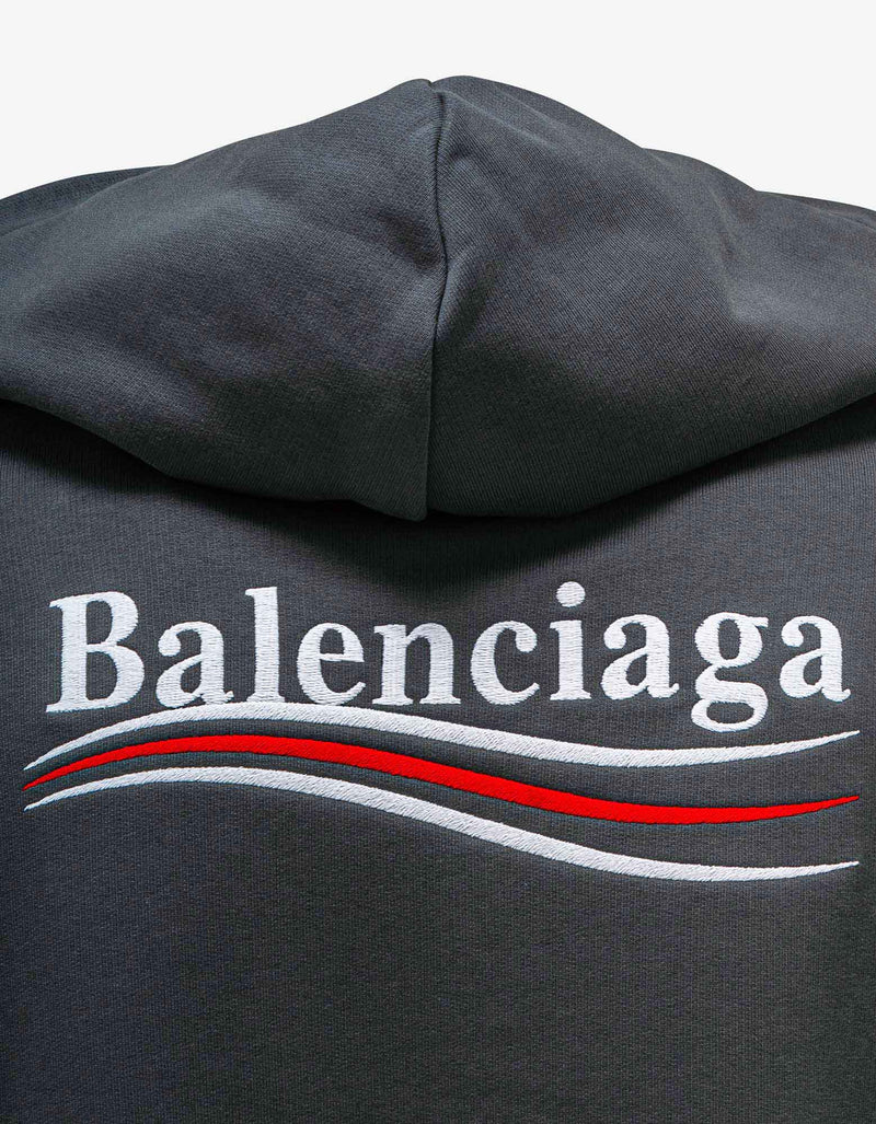 Balenciaga Grey Political Logo Embroidery Medium Fit Hoodie