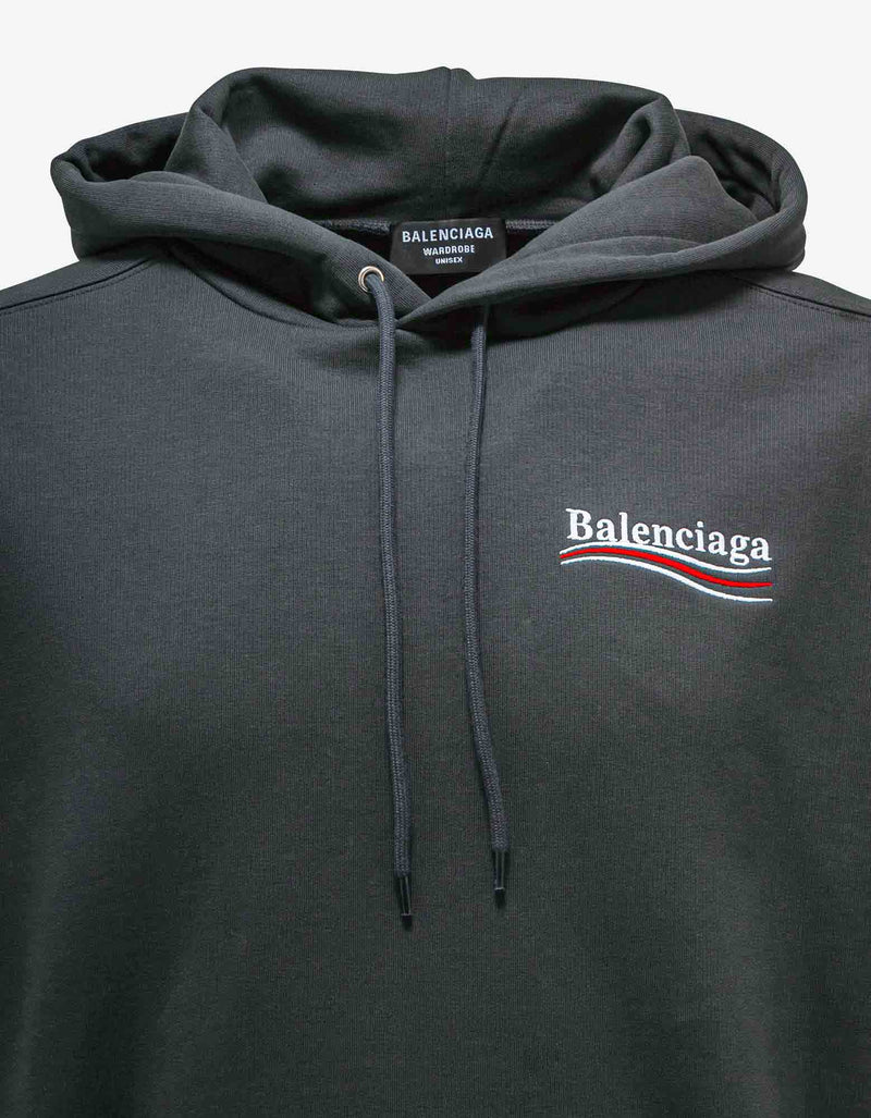 Balenciaga Grey Political Logo Embroidery Medium Fit Hoodie