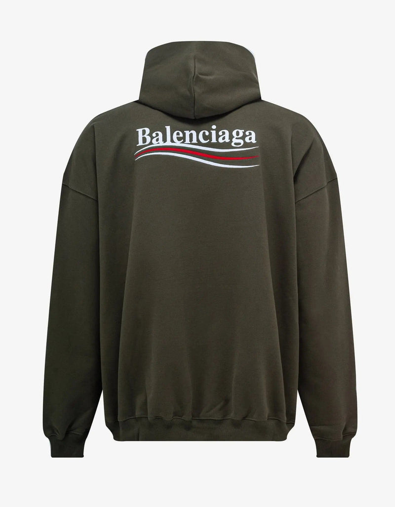 Balenciaga Khaki Political Logo Large Fit Hoodie