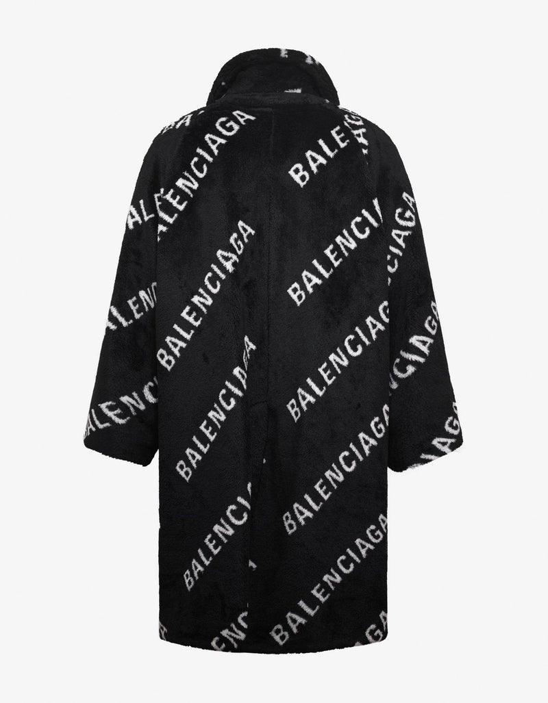 Balenciaga Logo Oversized Faux Fur Coat