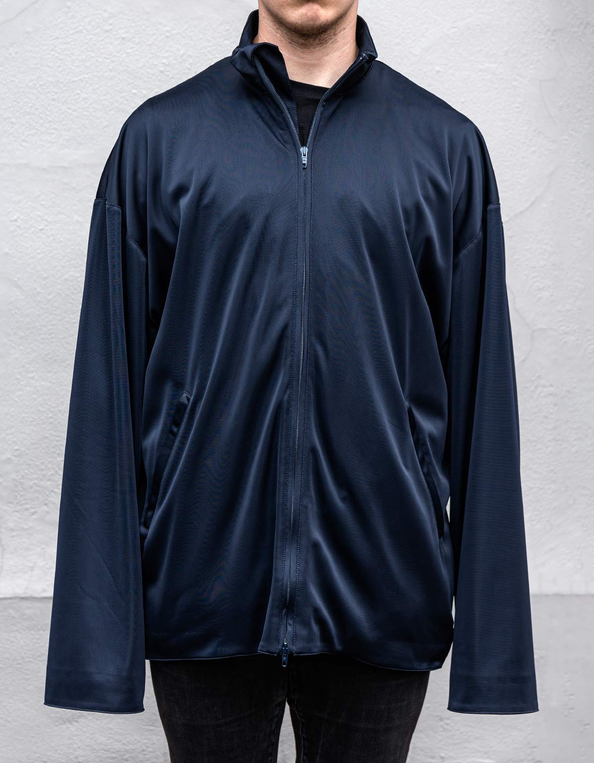 Balenciaga Navy Blue High Sheen Oversized Tracksuit Jacket