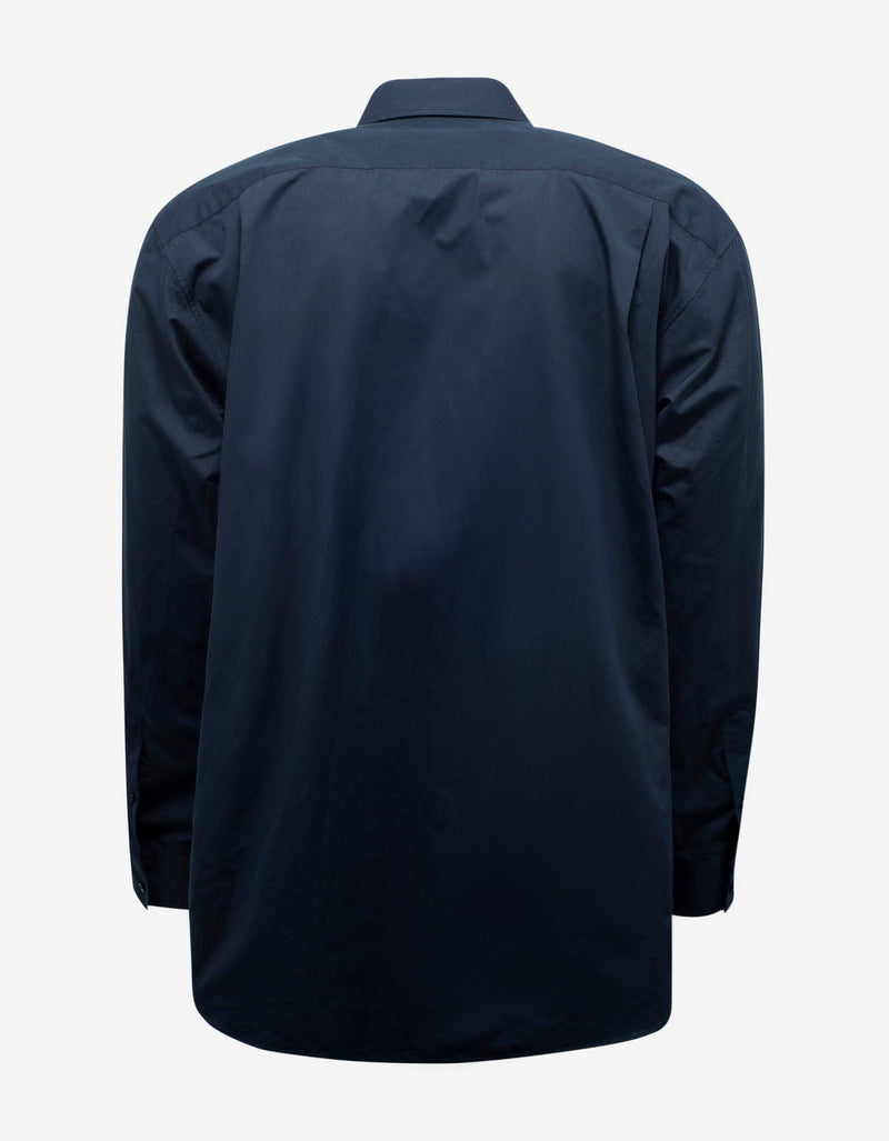 Balenciaga Navy Blue Logo Embroidery Oversized Shirt