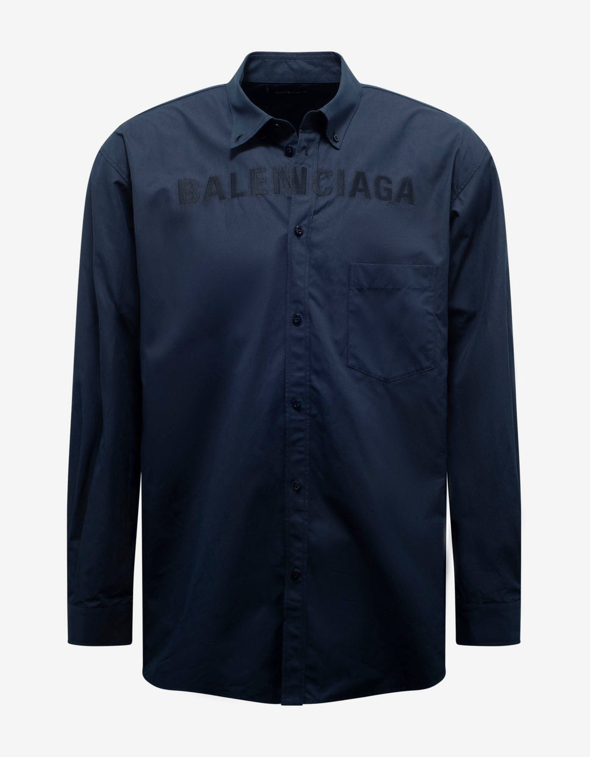Balenciaga Navy Blue Logo Embroidery Oversized Shirt