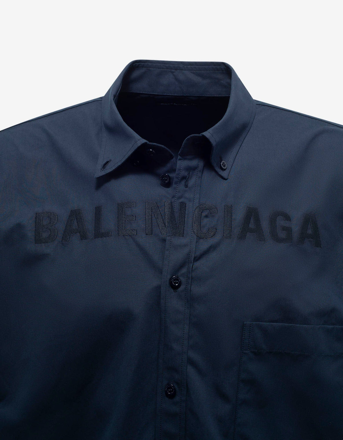 Balenciaga Navy Blue Logo Embroidery Oversized Shirt
