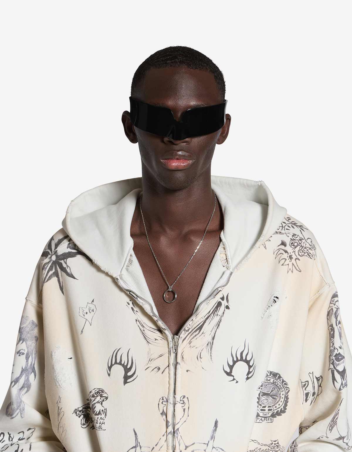 Balenciaga Off White Tat Zip-Up Medium Hoodie