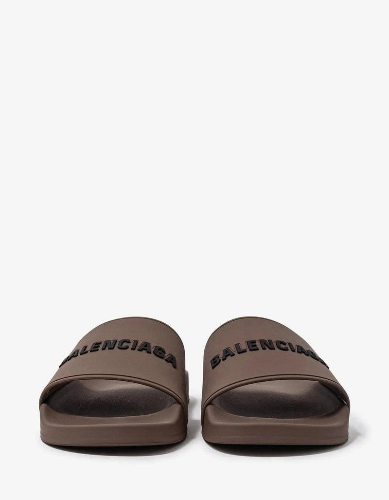 Balenciaga Taupe Logo Slide Sandals