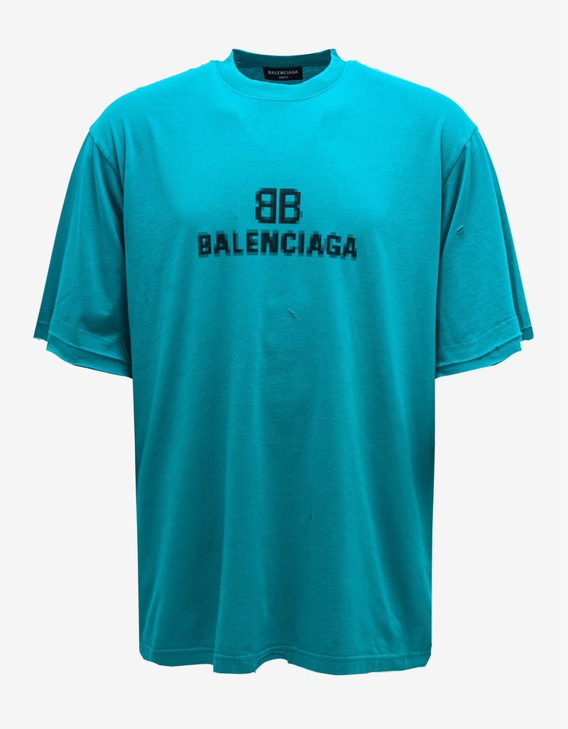 Balenciaga Turquoise BB Pixel Boxy T-Shirt