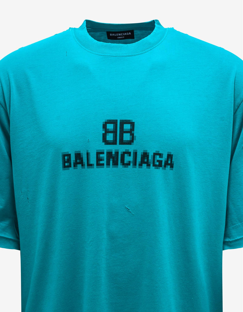 Balenciaga Turquoise BB Pixel Boxy T-Shirt