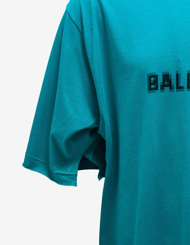 Balenciaga Turquoise BB Pixel Boxy T-Shirt