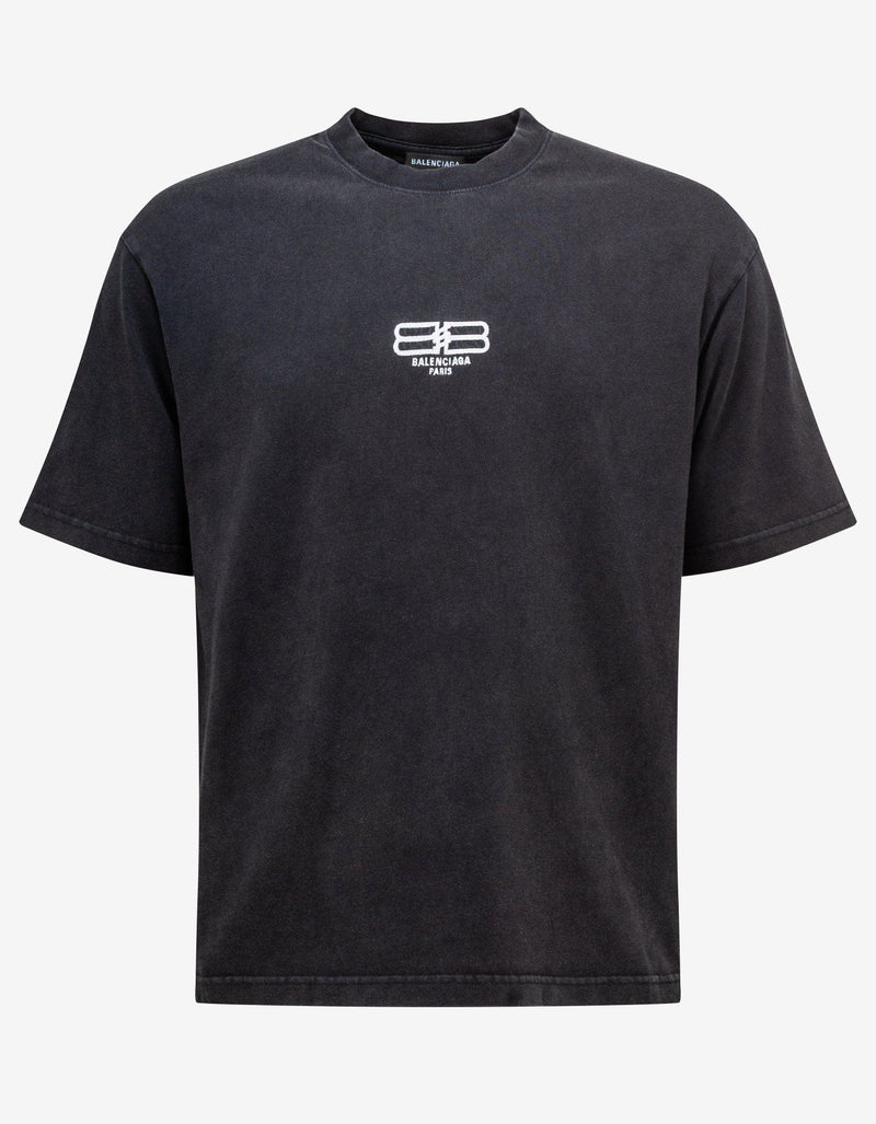 Balenciaga Washed Black BB Paris Medium Fit T-Shirt