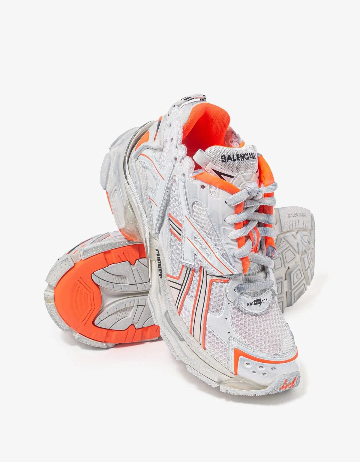 Balenciaga White & Orange Runner Trainers