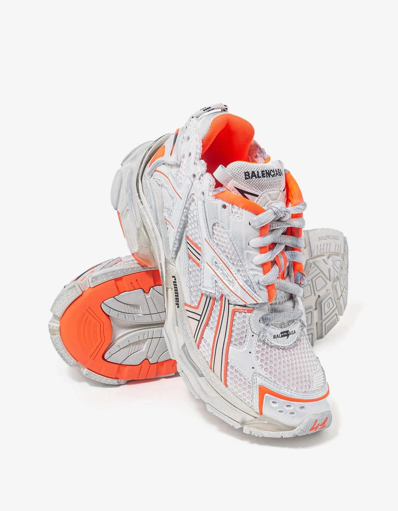 Balenciaga White & Orange Runner Trainers