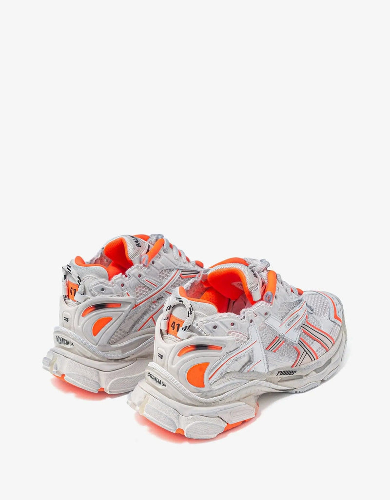 Balenciaga White & Orange Runner Trainers