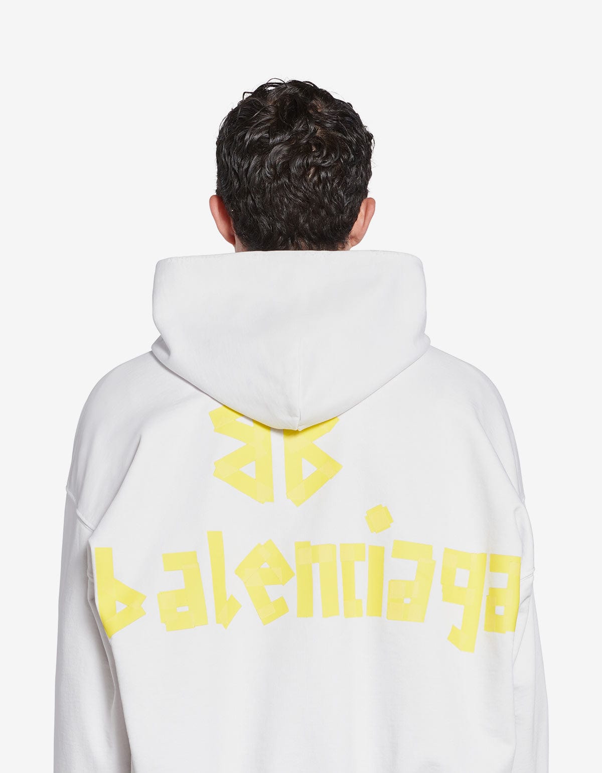 Balenciaga White Tape Type Ripped Pocket Large Hoodie