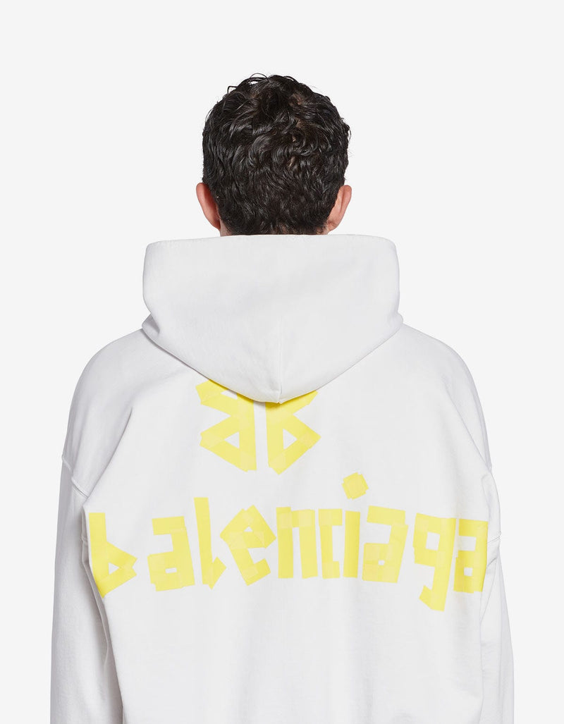 Balenciaga White Tape Type Ripped Pocket Large Hoodie