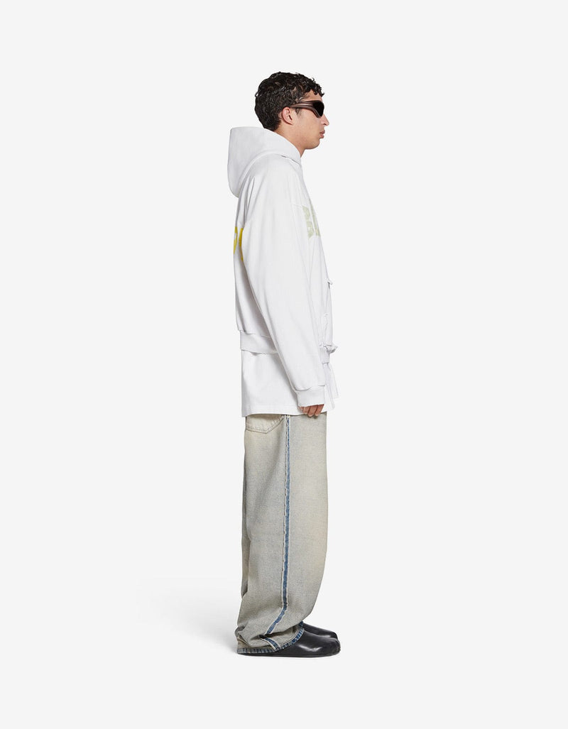 Balenciaga White Tape Type Ripped Pocket Large Hoodie
