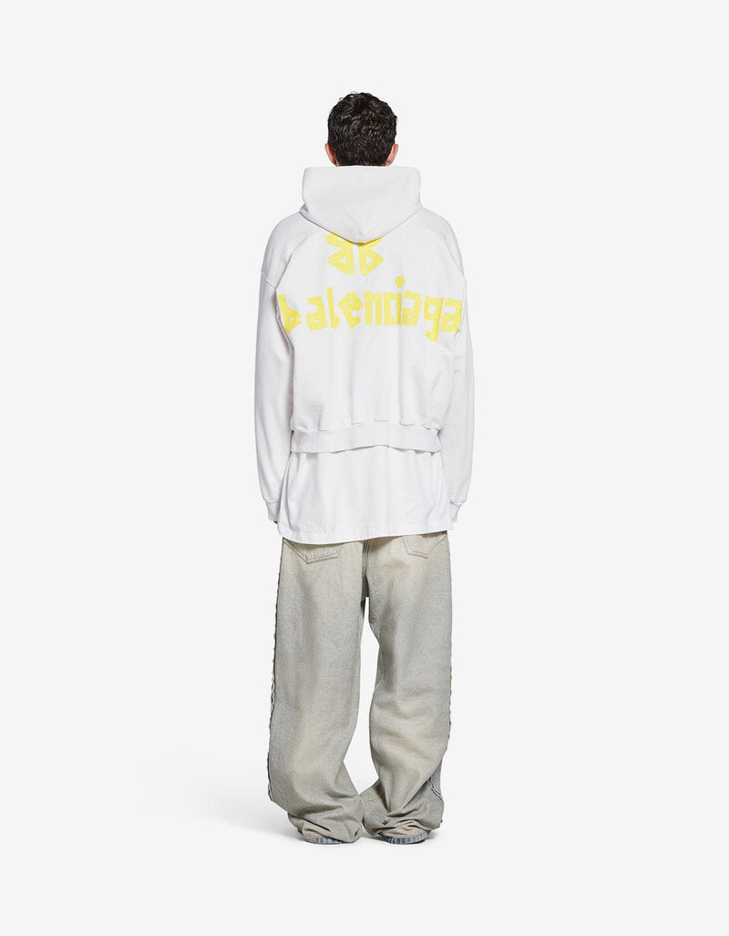 Balenciaga White Tape Type Ripped Pocket Large Hoodie
