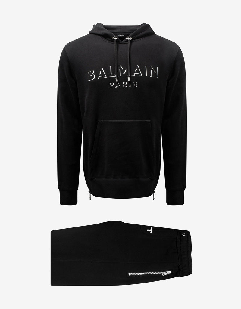 Balmain Black 3D Effect Logo Hooded Tracksuit