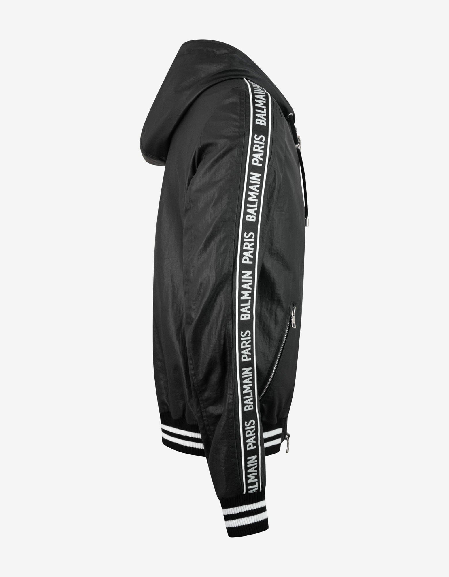 BALMAIN PARIS ジャケット Balmain Black Coated Nylon Logo Band Jacket – Zoo Fashions