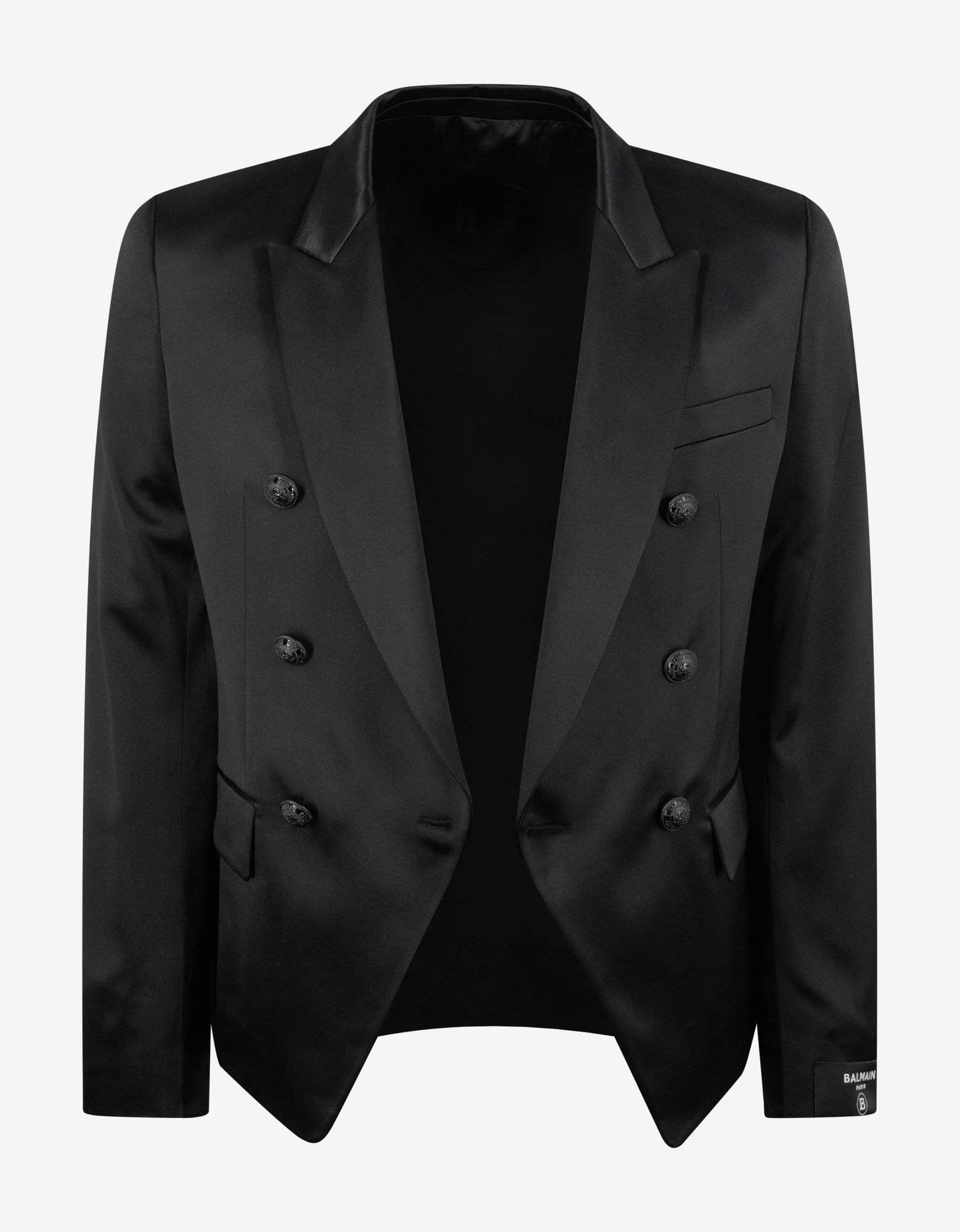 Balmain Black Double-Breasted Silk Blazer – mens designer fashion