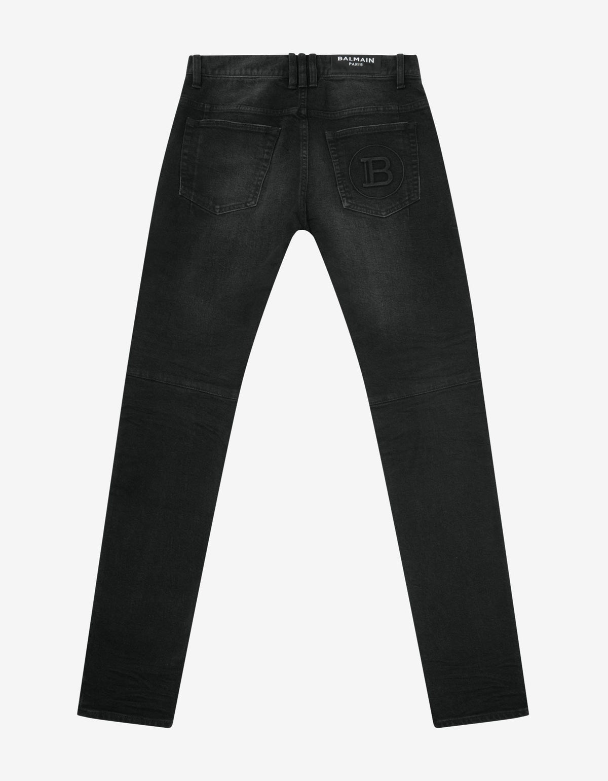 Balmain Black Ribbed Panel Destroyed Slim Biker Jeans 30 Black