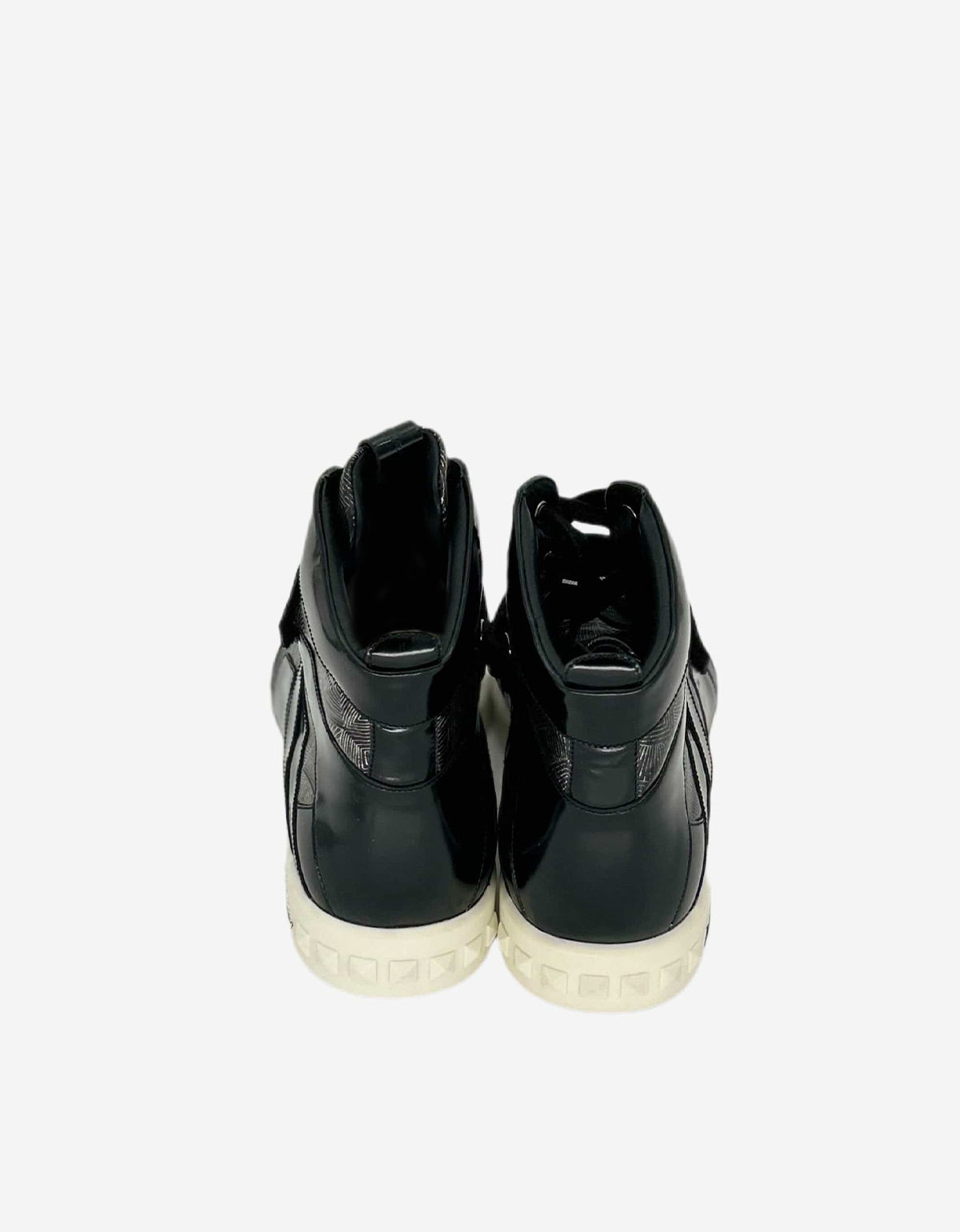 BALMAIN BLACK & SILVER HIGH TOP TRAINERS WITH GEOETRIC PATTERN