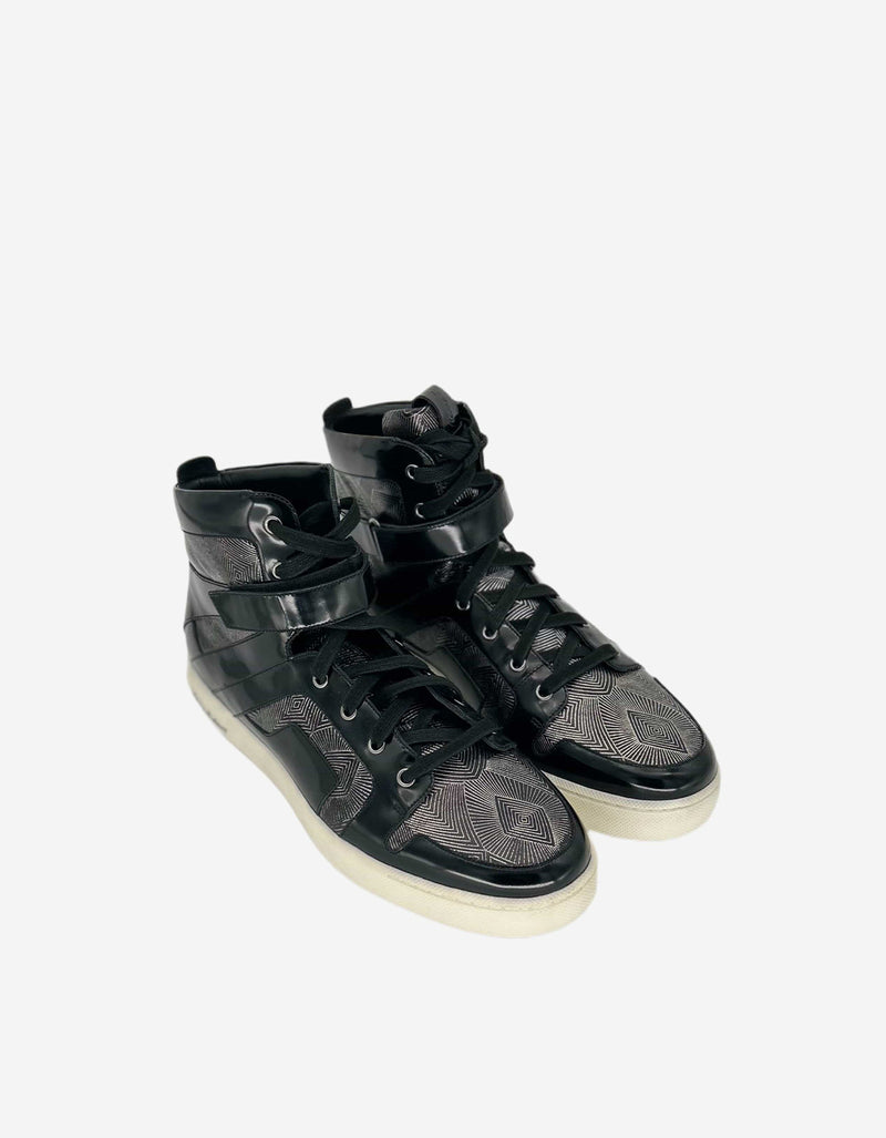 BALMAIN BLACK & SILVER HIGH TOP TRAINERS WITH GEOETRIC PATTERN