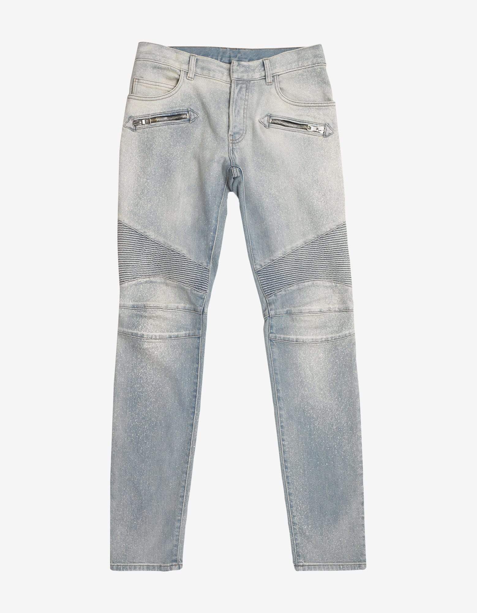 Balmain Light Blue Faded Biker Jeans – Zoo Fashions