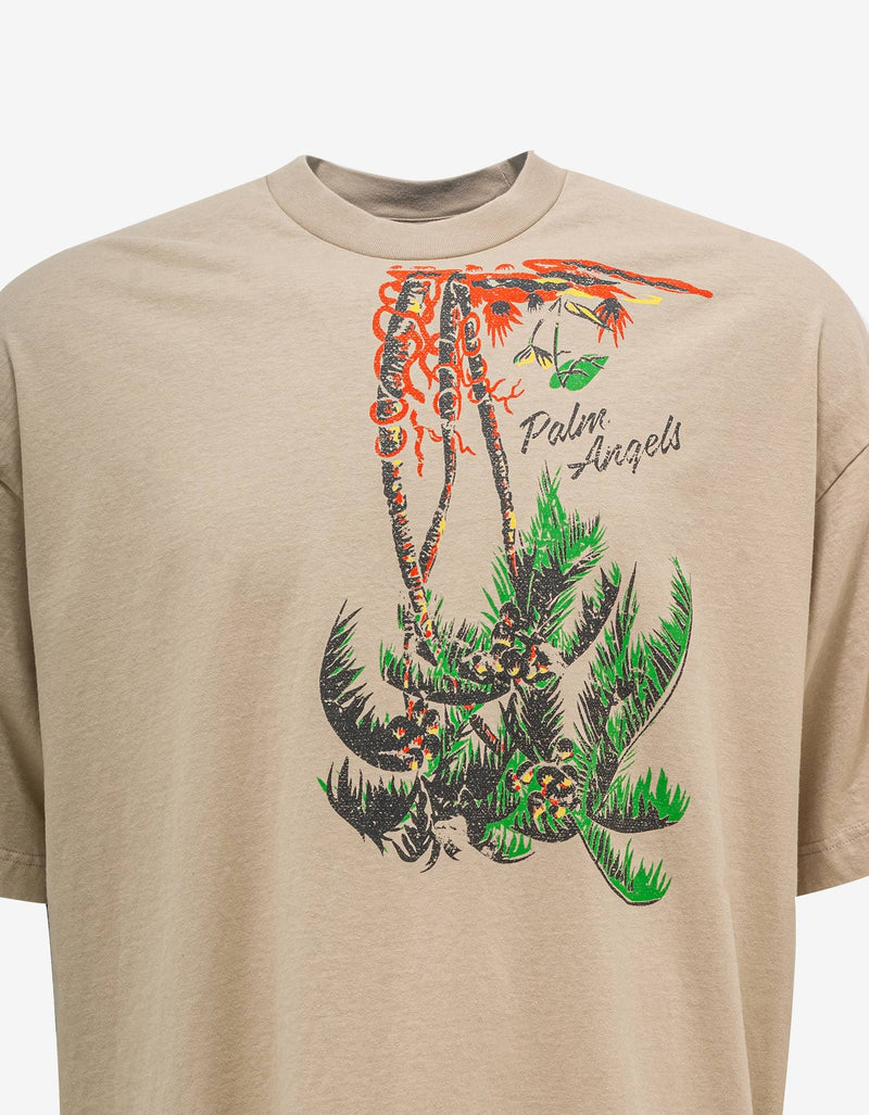 Beige Upside-Down Palm Print T-Shirt