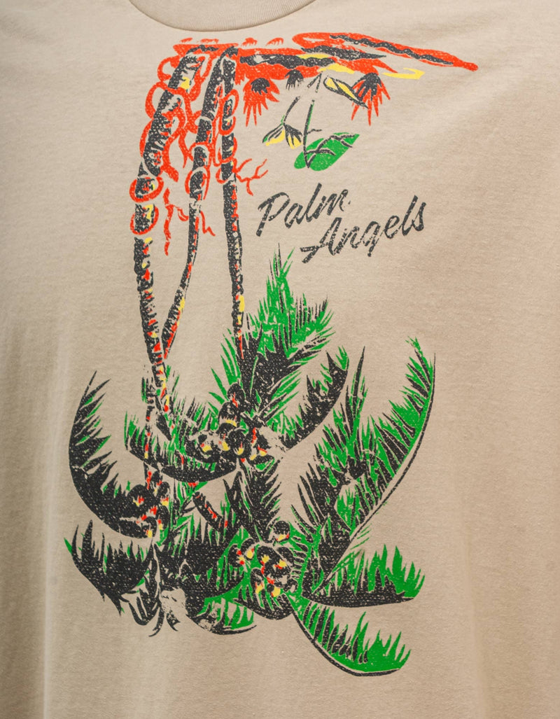 Beige Upside-Down Palm Print T-Shirt