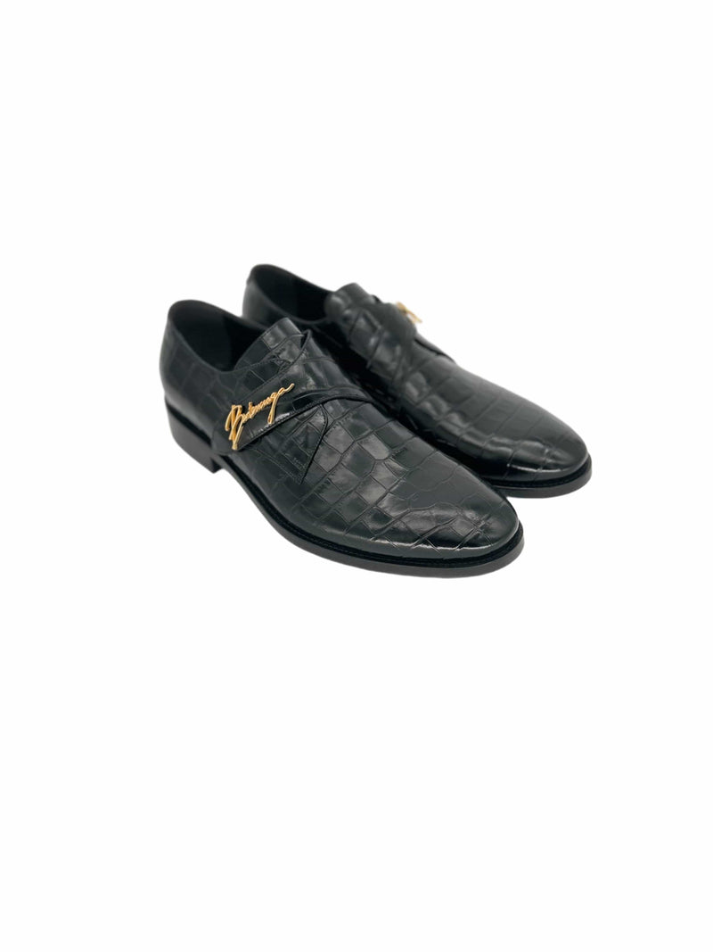 Black City Evening Croc Embossed Shoes