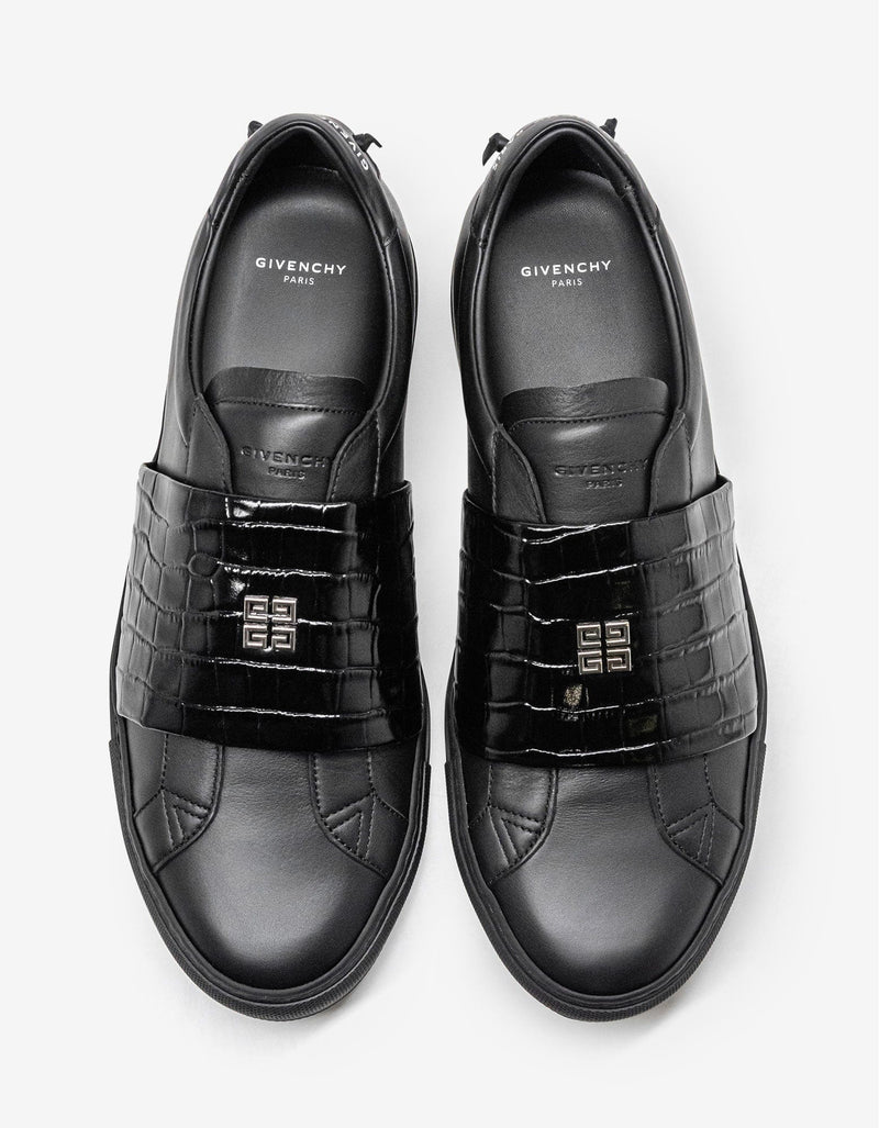 Black Urban Street Crocodile-Embossed Trainers