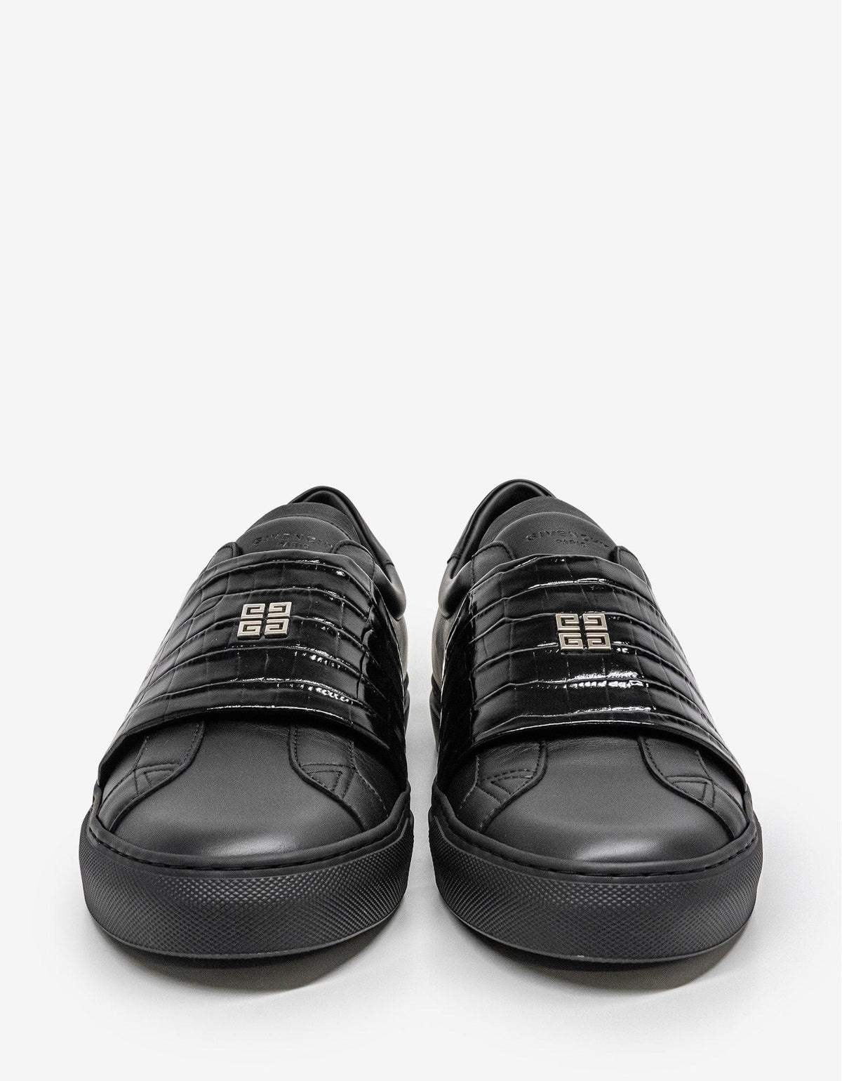 Black Urban Street Crocodile-Embossed Trainers