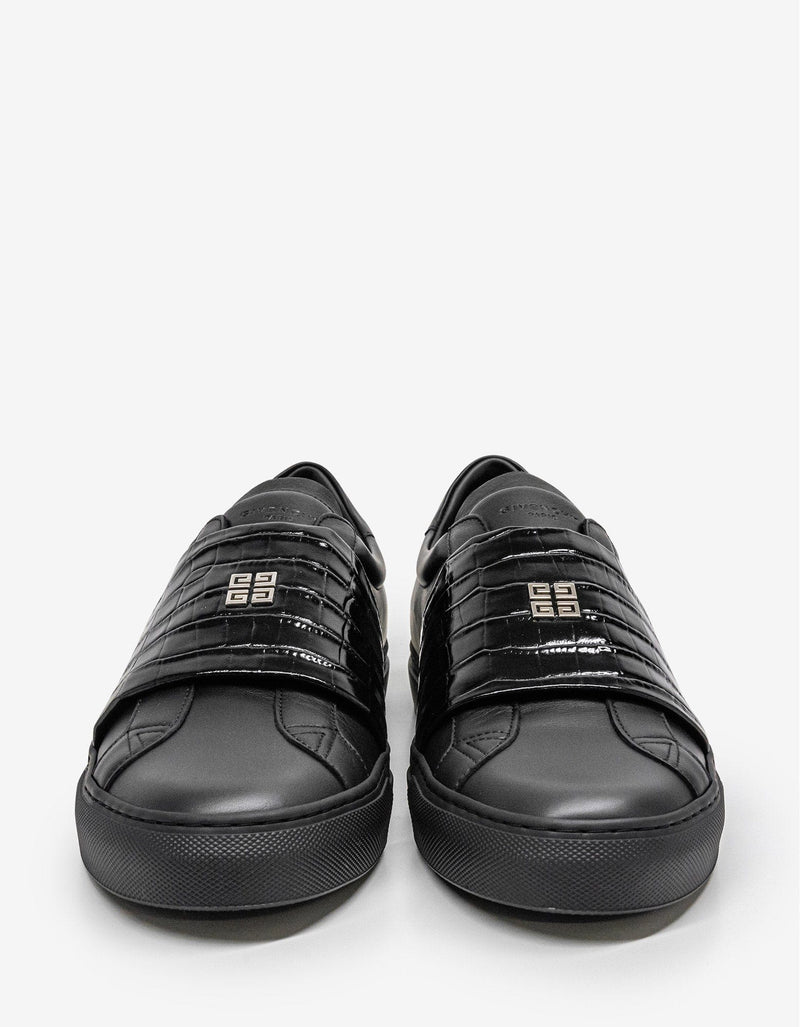 Black Urban Street Crocodile-Embossed Trainers