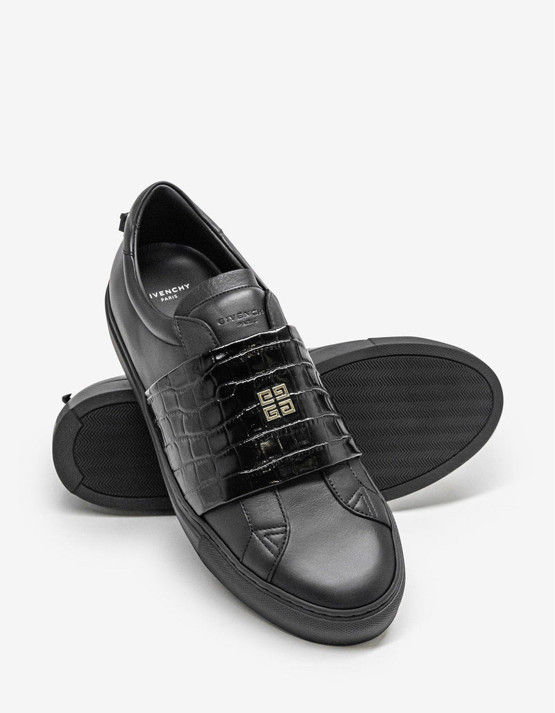 Black Urban Street Crocodile-Embossed Trainers