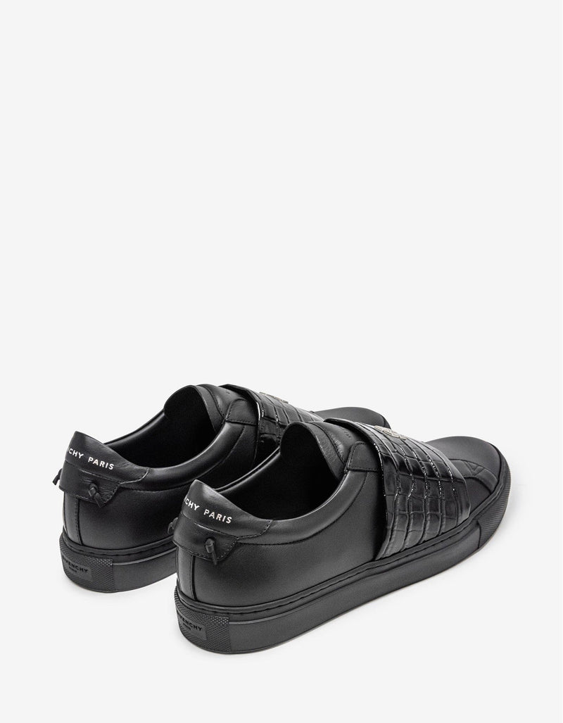 Black Urban Street Crocodile-Embossed Trainers